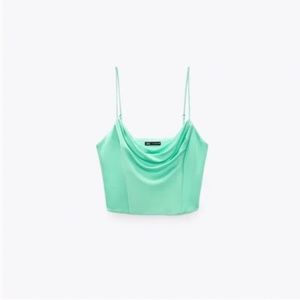 ZARA NWT satin effect crop top in green